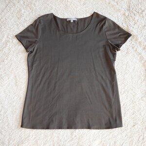 Women's Size XL NY Collection Brown Short Sleeve Stretch Crew Neck Shirt, NWOT